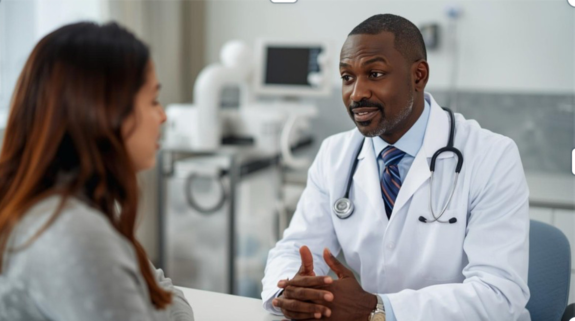 Doctor consulting a patient about medication interactions with infrared sauna use