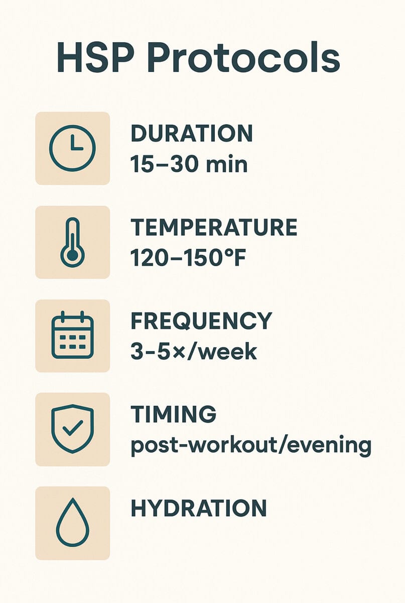 Quick guide graphic for infrared sauna protocols to stimulate heat shock proteins.
