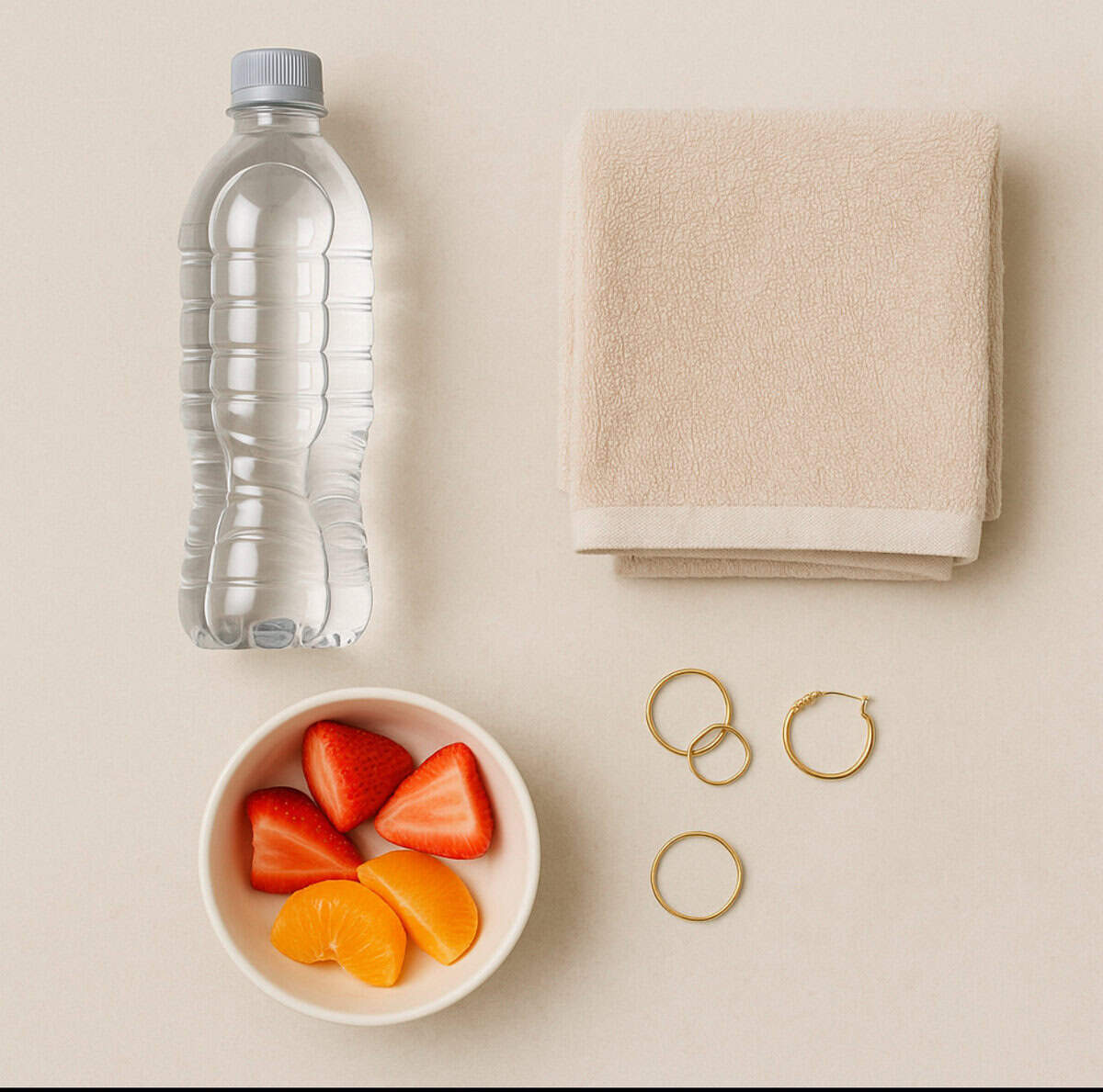Essentials for preparing before an infrared sauna session including water, towel, and light snack