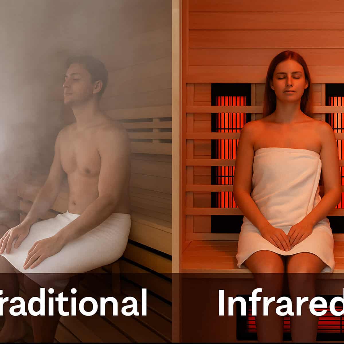 Comparison of traditional sauna with steam vs infrared sauna with gentle light