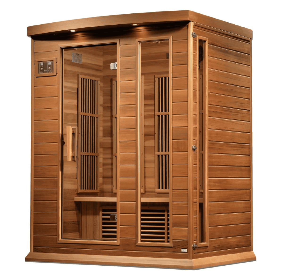 Maxxus 3-person cedar near-zero EMF far infrared sauna cabin designed for EMF-conscious home use