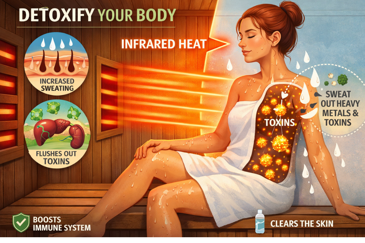 Illustration of detox and wellness benefits associated with regular infrared sauna use